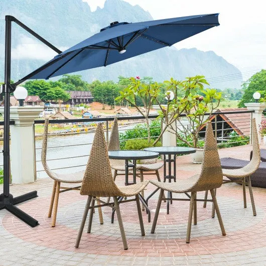 10 Ft Patio Offset Cantilever Umbrella with Solar Lights-Blue