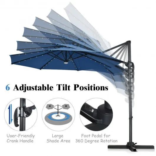 10 Ft Patio Offset Cantilever Umbrella with Solar Lights-Blue