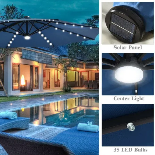 10 Ft Patio Offset Cantilever Umbrella with Solar Lights-Blue