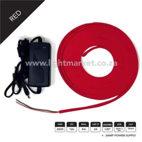 12v 6mm Neon LED Strip Light Red 5m With AC Adaptor