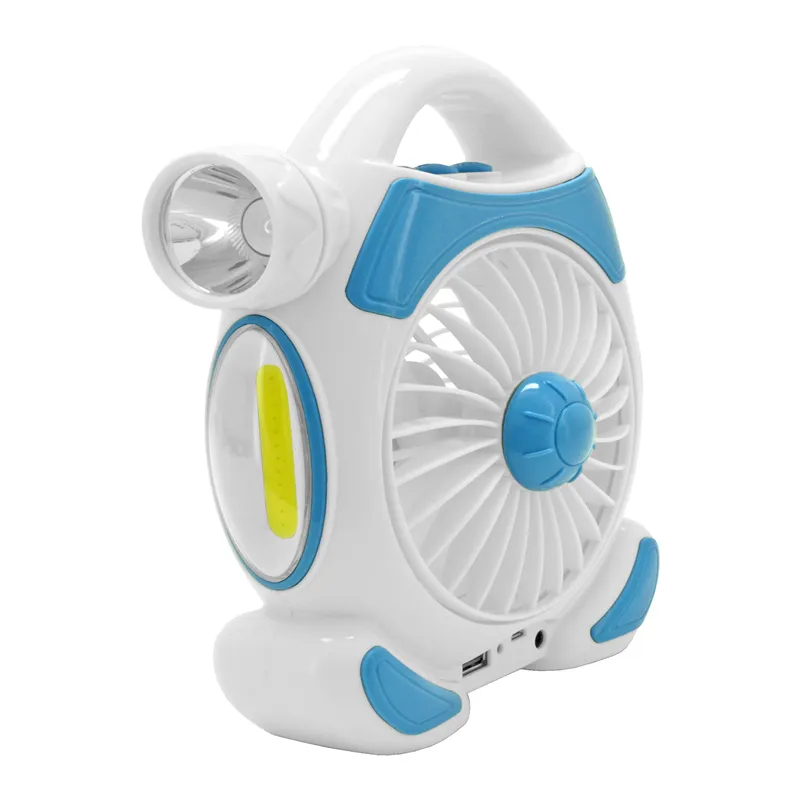 2 Cob 5W Led Portable Rechargeable Emergency Fan F50-8-1389 Blue