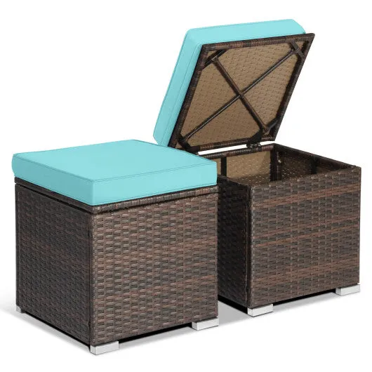 2 Pieces Patio Ottoman with Removable Cushions-Turquoise