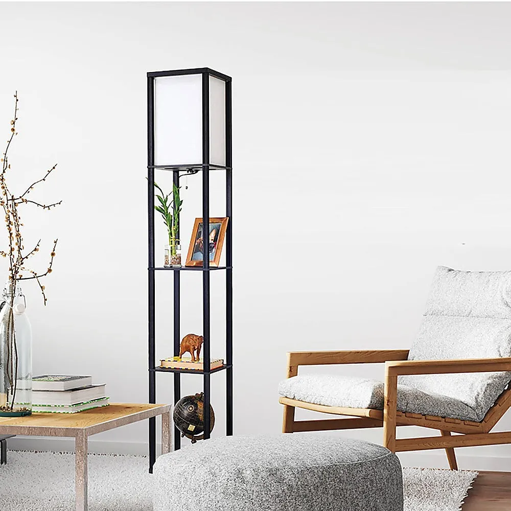 3-Shelf Wooden Floor Lamp, Diffused Light - Palermo