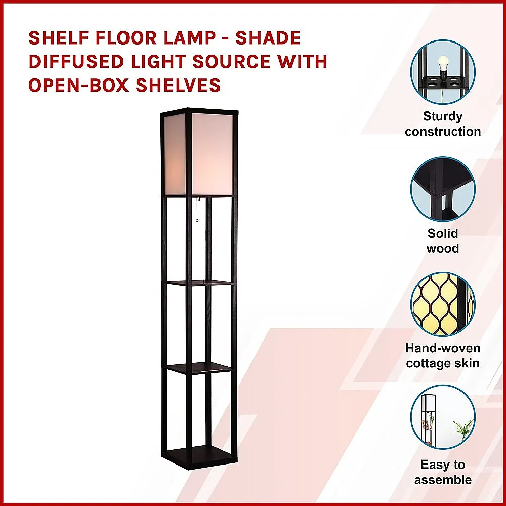 3-Shelf Wooden Floor Lamp, Diffused Light - Palermo