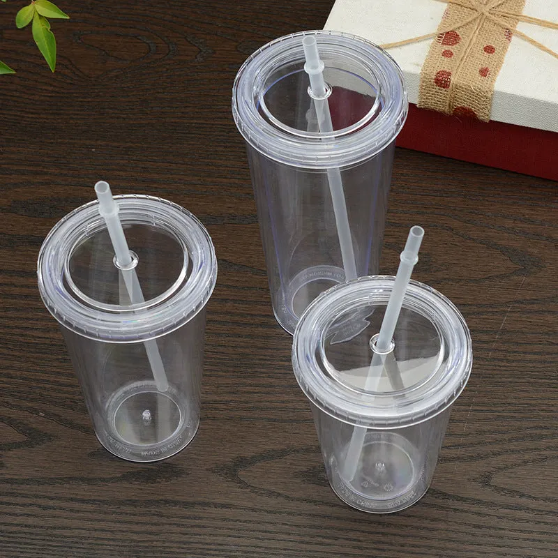 350ml Acrylic Tumbler Double Wall Insulated Cup with Straw