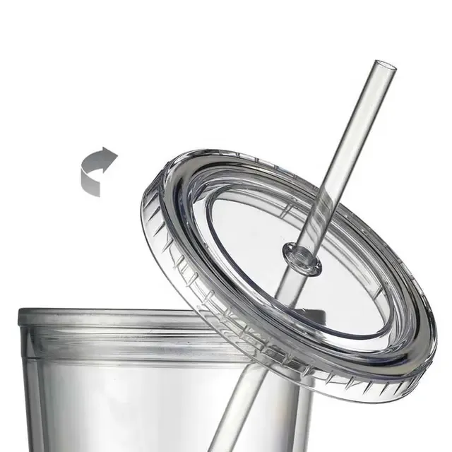 350ml Acrylic Tumbler Double Wall Insulated Cup with Straw