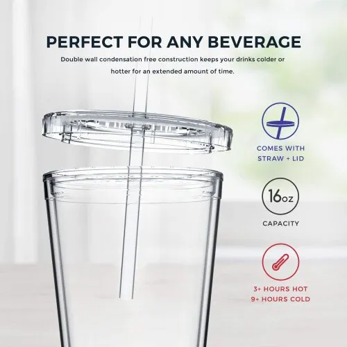 350ml Acrylic Tumbler Double Wall Insulated Cup with Straw