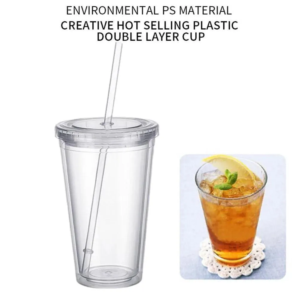 350ml Acrylic Tumbler Double Wall Insulated Cup with Straw