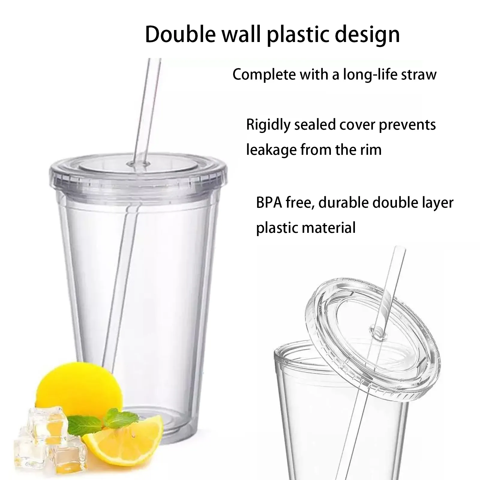 350ml Acrylic Tumbler Double Wall Insulated Cup with Straw