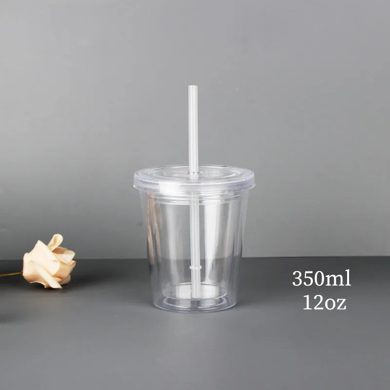 350ml Acrylic Tumbler Double Wall Insulated Cup with Straw