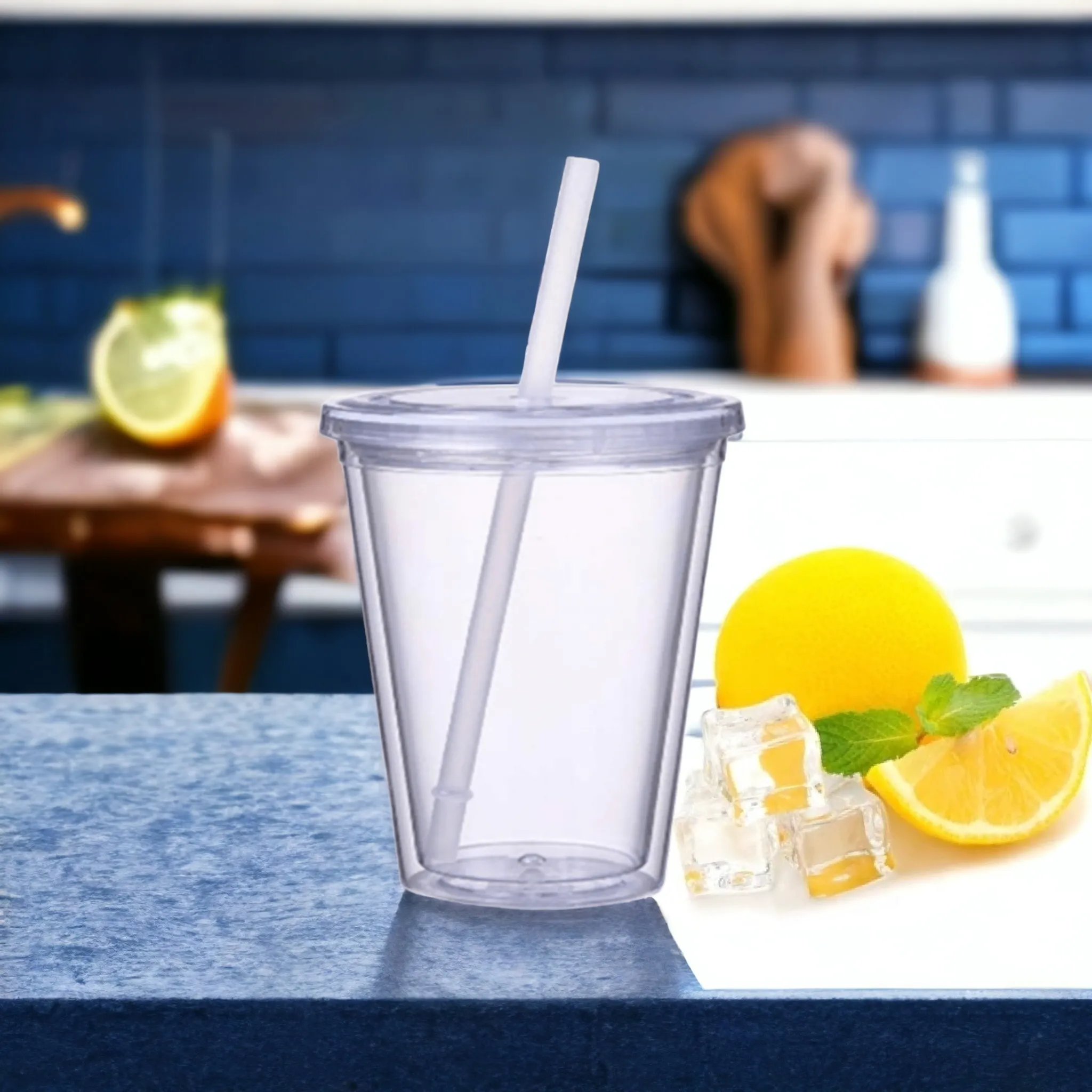 350ml Acrylic Tumbler Double Wall Insulated Cup with Straw