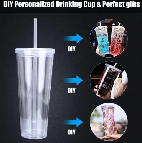 350ml Acrylic Tumbler Double Wall Insulated Cup with Straw