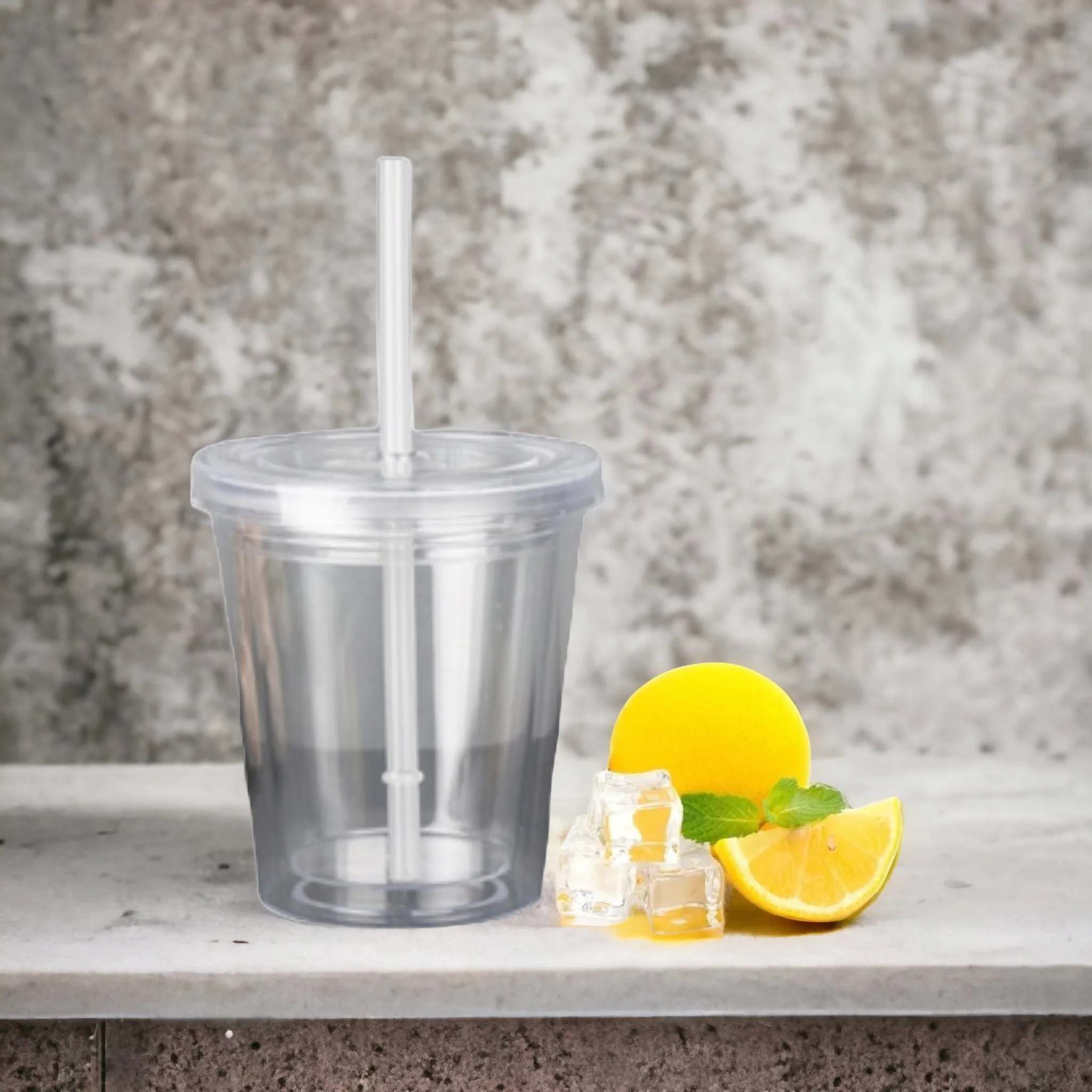 350ml Acrylic Tumbler Double Wall Insulated Cup with Straw