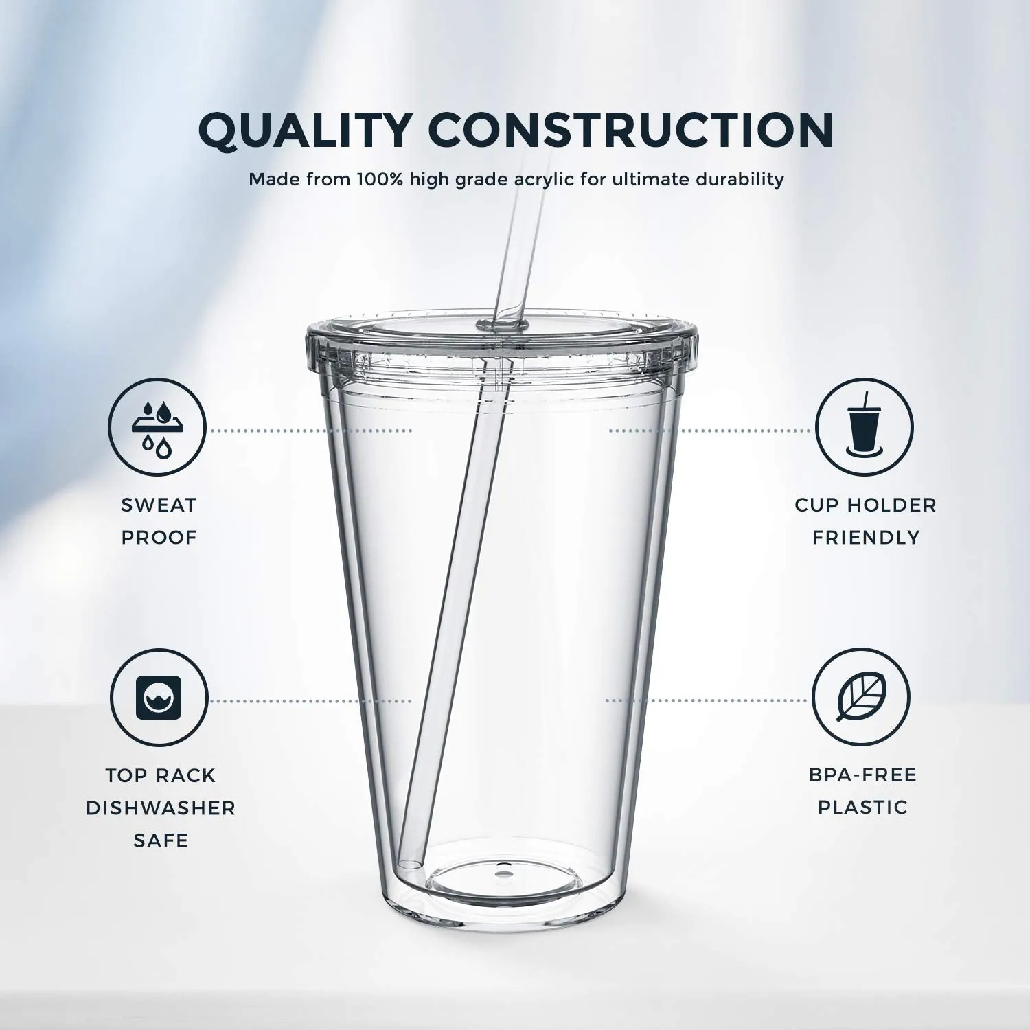 350ml Acrylic Tumbler Double Wall Insulated Cup with Straw