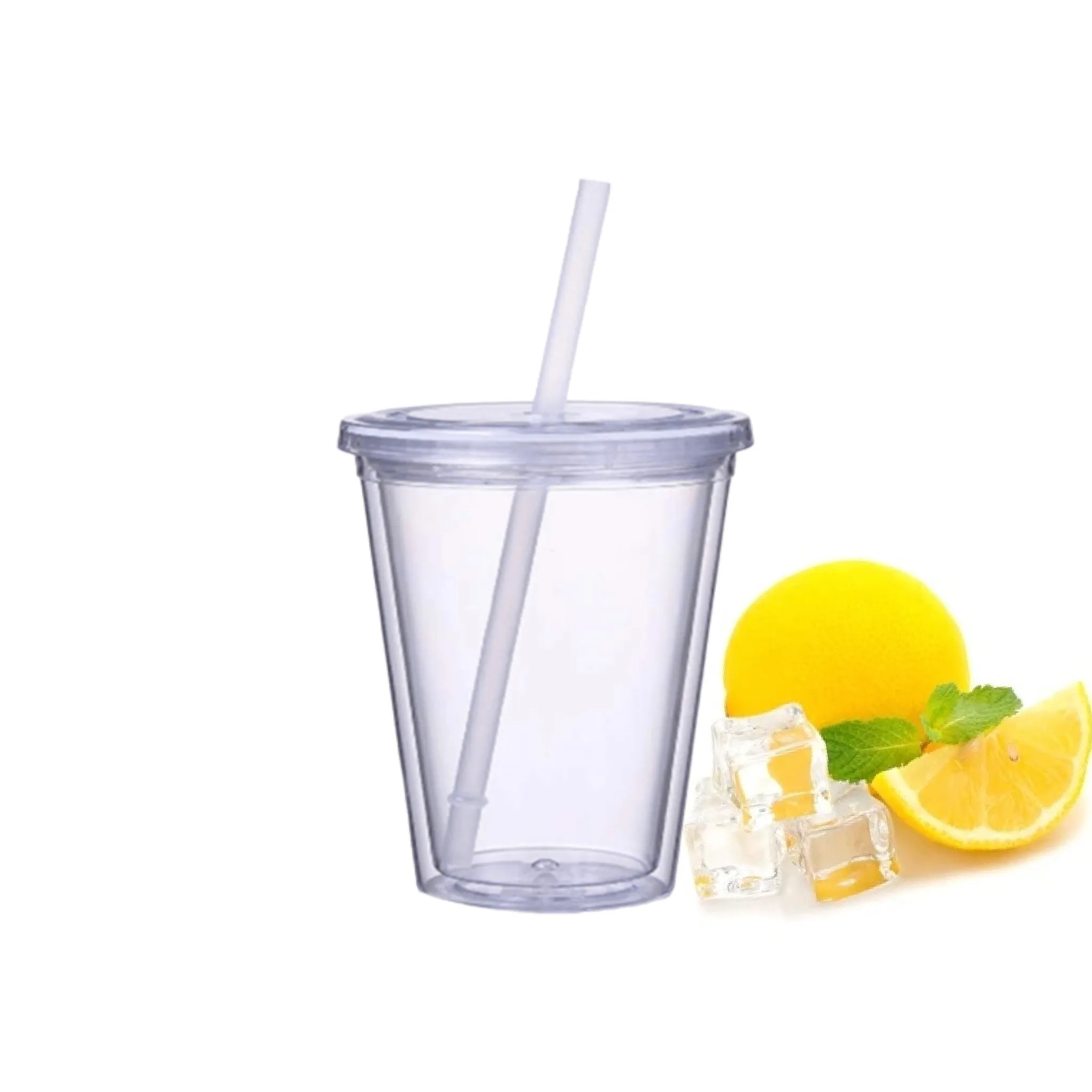 350ml Acrylic Tumbler Double Wall Insulated Cup with Straw