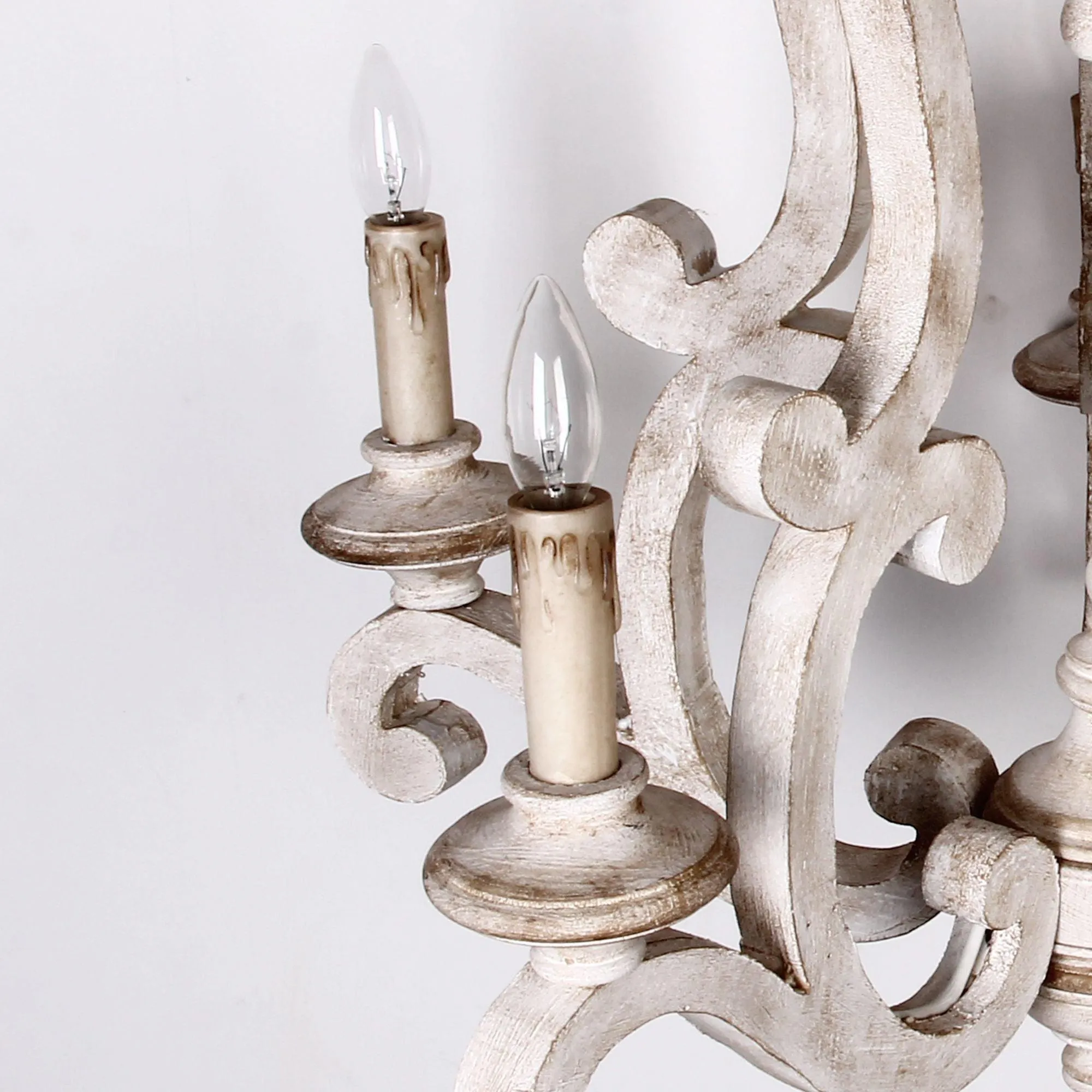 5-Lights Antique Wooden Candle Chandelier