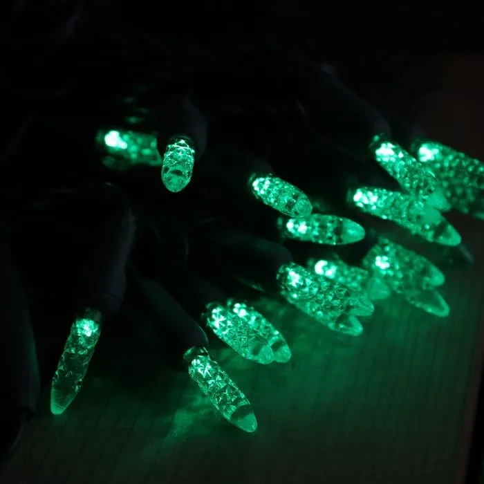 50-light  M5 Green LED Christmas Lights, 4" Spacing Green Wire Wire