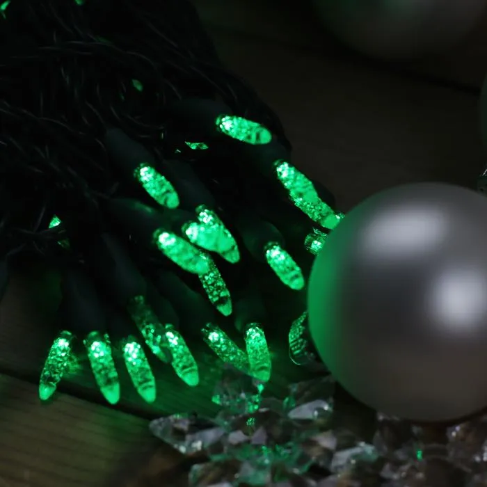 50-light  M5 Green LED Christmas Lights, 4" Spacing Green Wire Wire