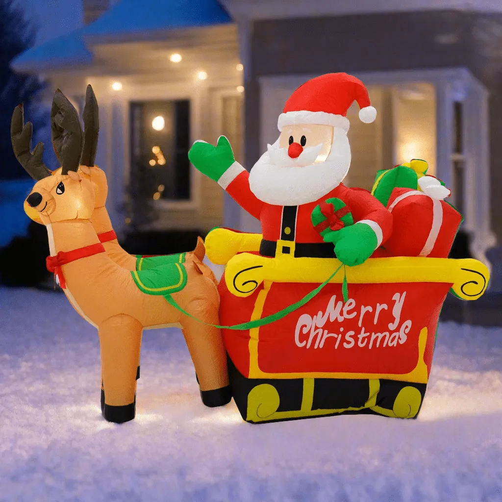 6ft LED Inflatable Santa Sleigh 2 Reindeer Christmas Decoration