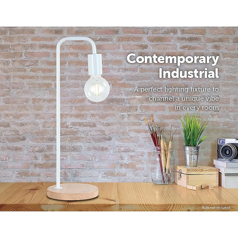 Adjustable Gooseneck Steel Desk Lamp, Wood Base, White