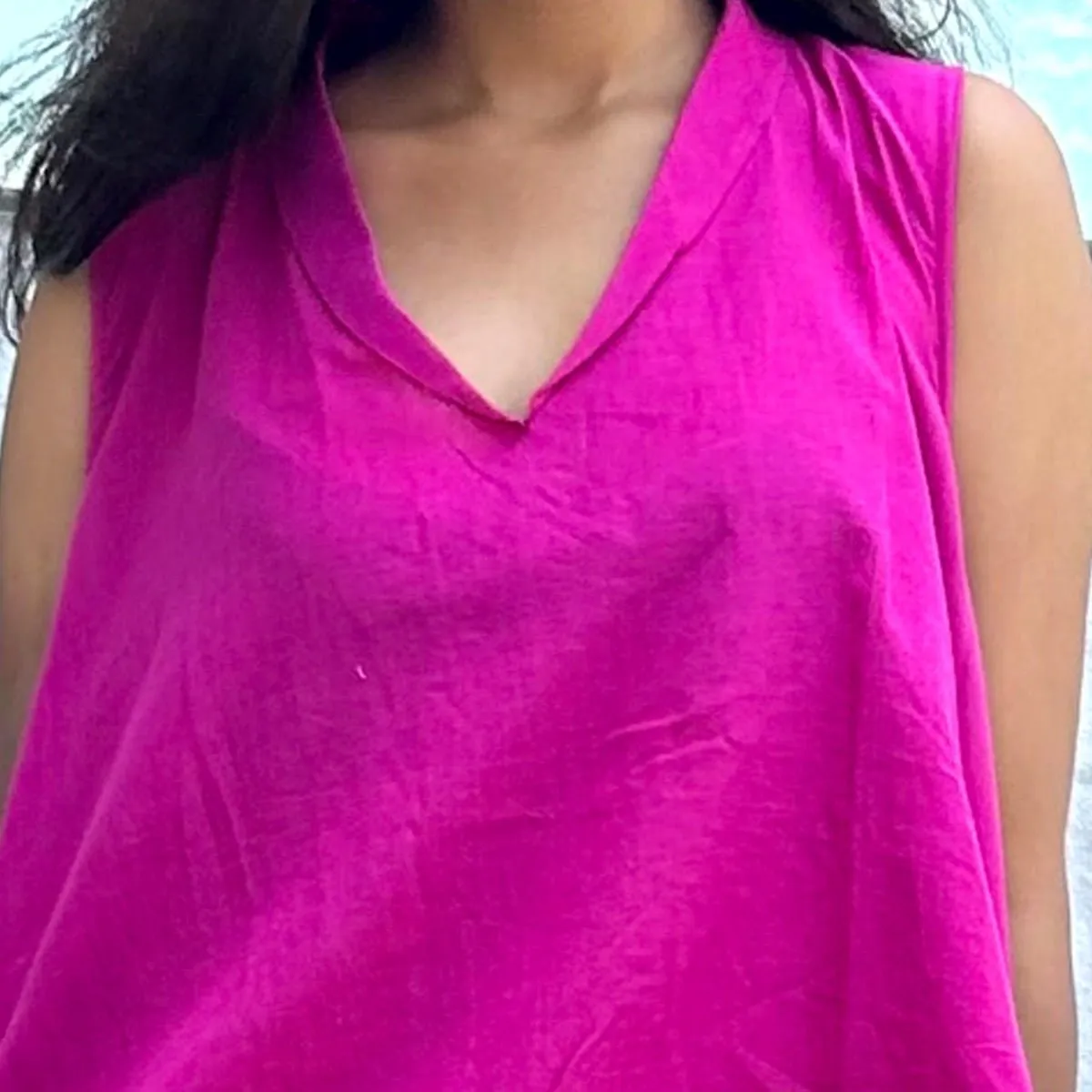 Avni Solid Pocket Handloom Cotton Dress Hot Pink