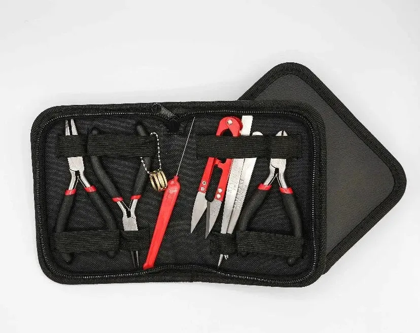 Beading tool kit with leather zip pouch