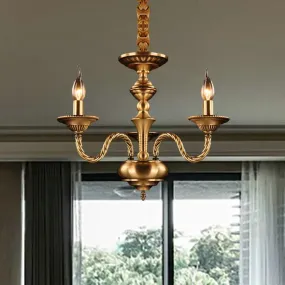 Brass Colonial Candle Chandelier Pendant Light with Curved Hemp Rope Arm - 3/5/6 Lights