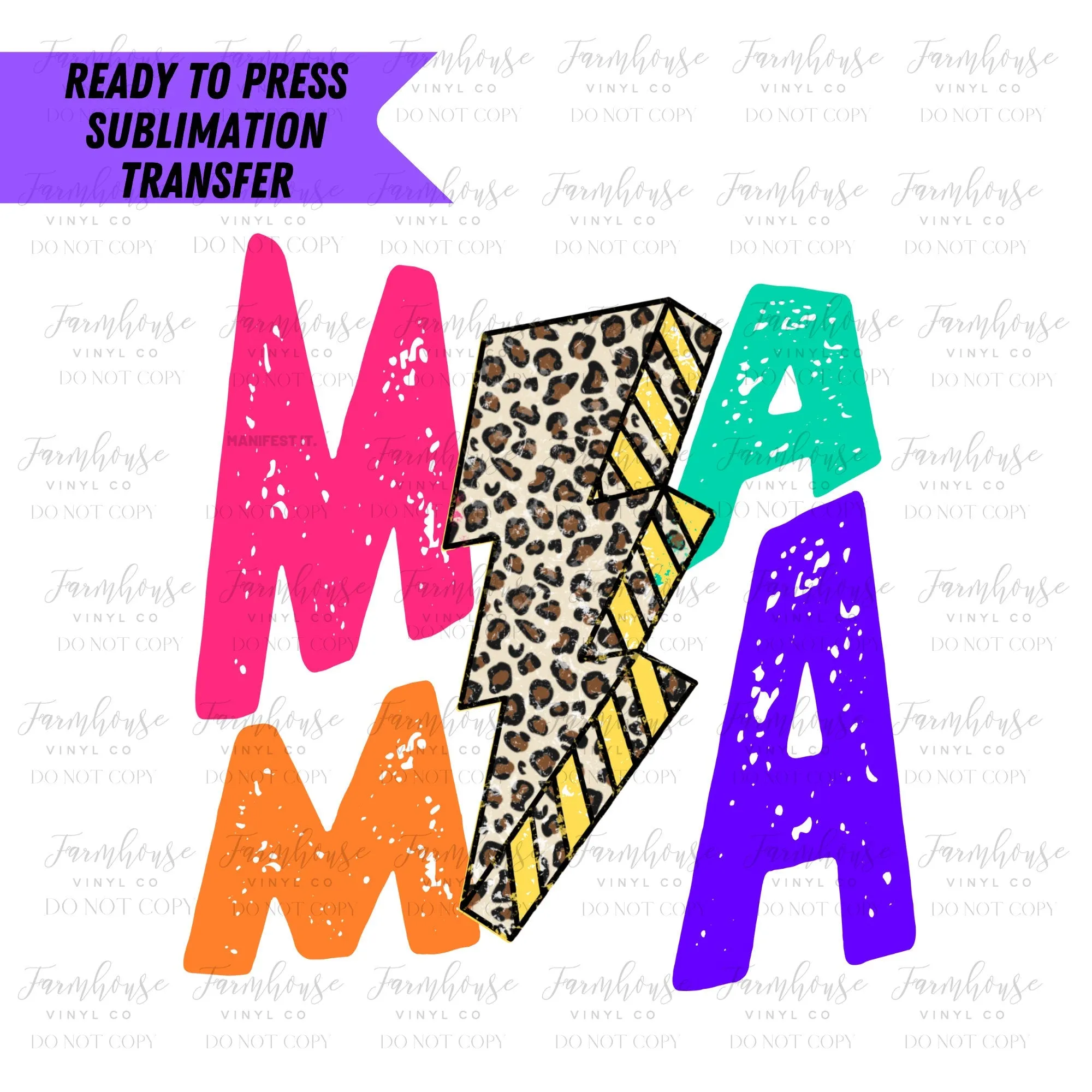 Bright MAMA Lightening Bolt Leopard Retro Ready To Press Sublimation Transfer