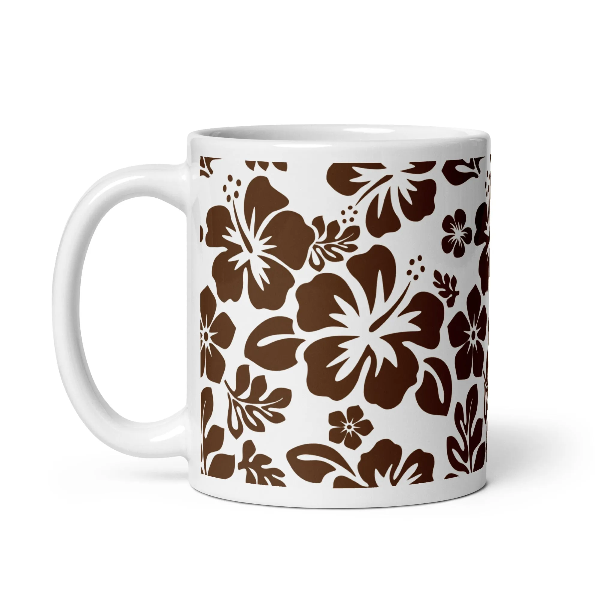 Brown and White Hawaiian Flowers Coffee Mug