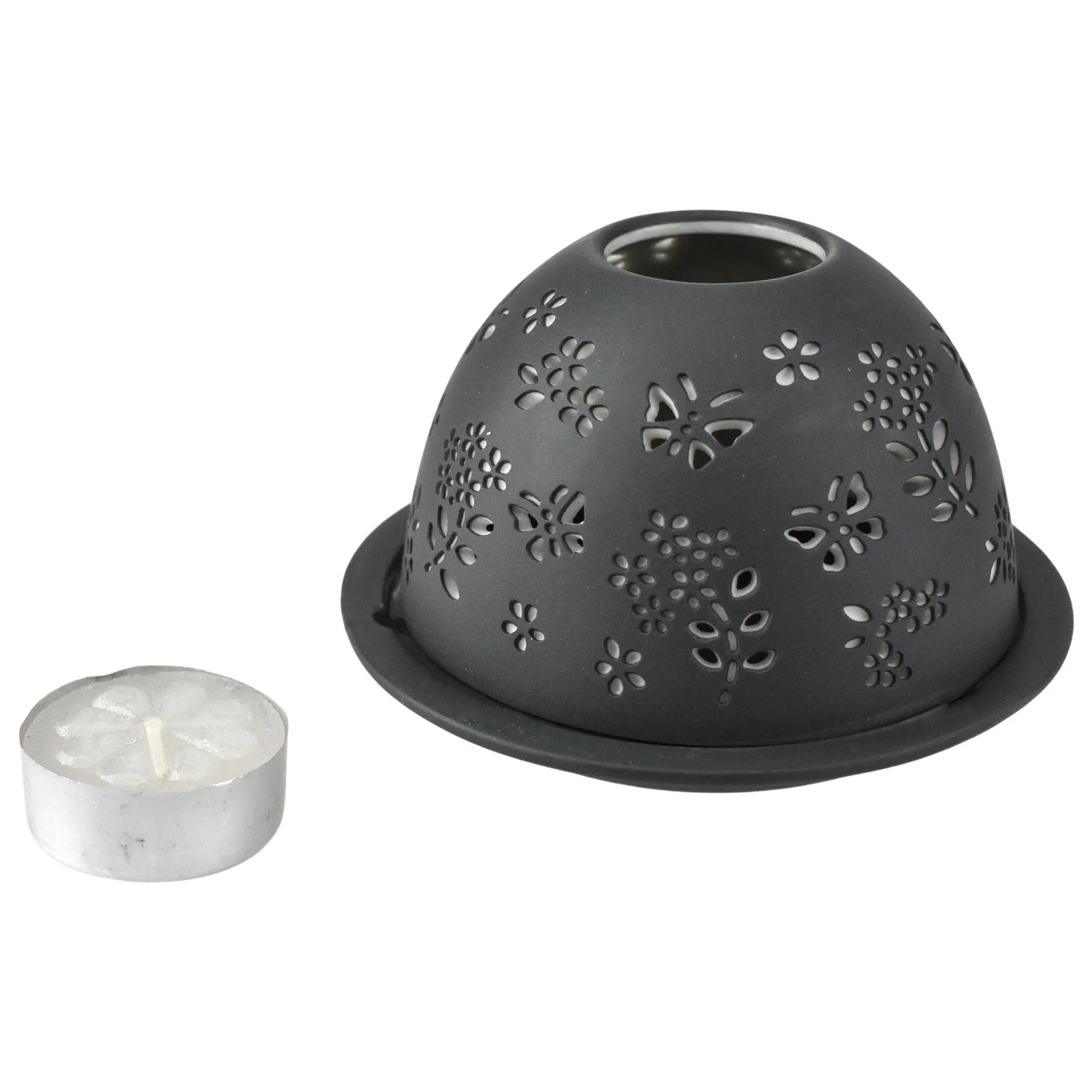 Butterfly Dome Tea Light Candle Holder, 4-1/4-Inch - Grey