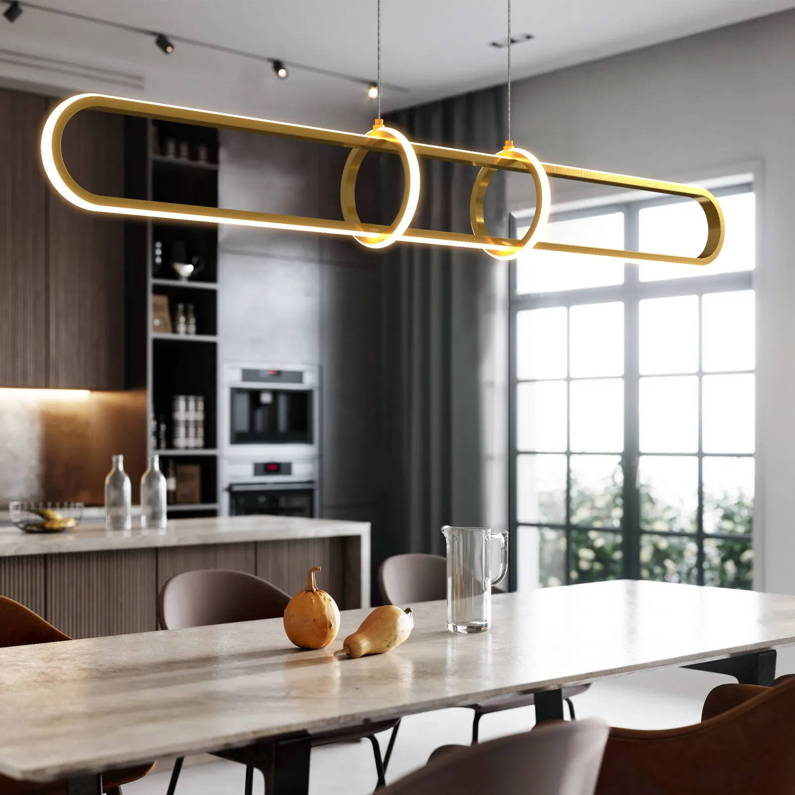 CAMILLO Modern LED Pendant Light 48W Kitchen Hanging Lights Tri Color Selectable 1500mm Length