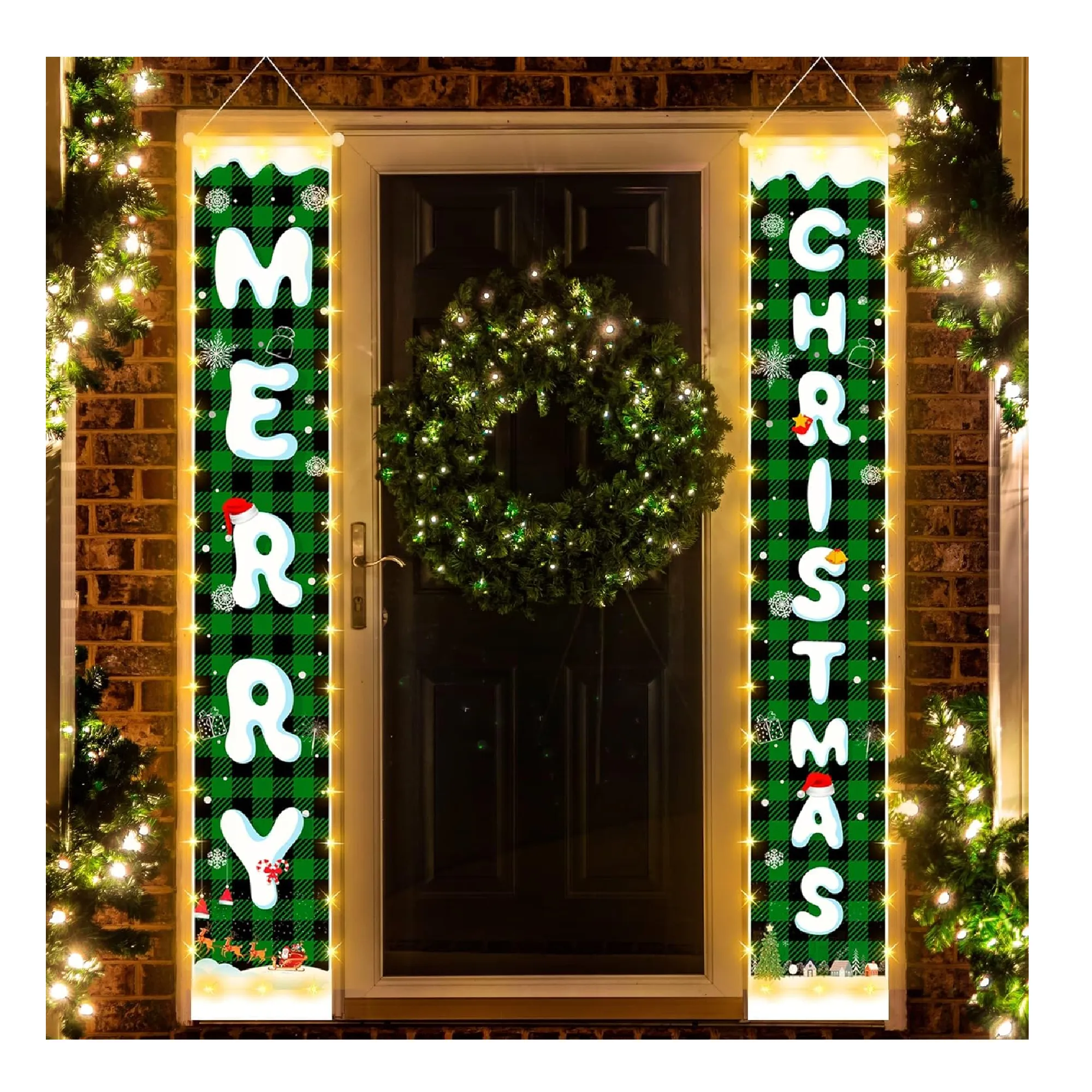 Christmas Decorations Banners with String Lights, Snow Pattern Merry Christmas Party Decor