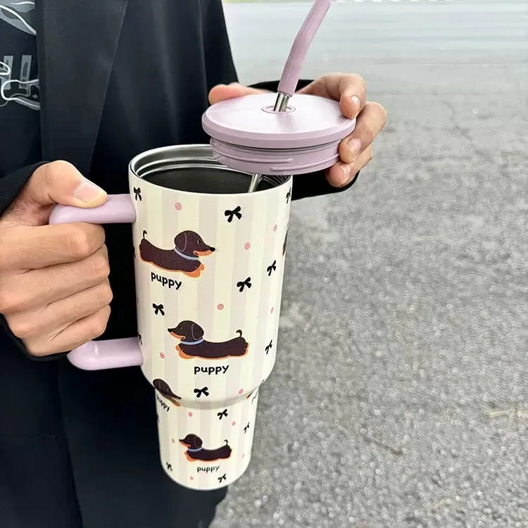 Dachshund Insulated Mug with Straw