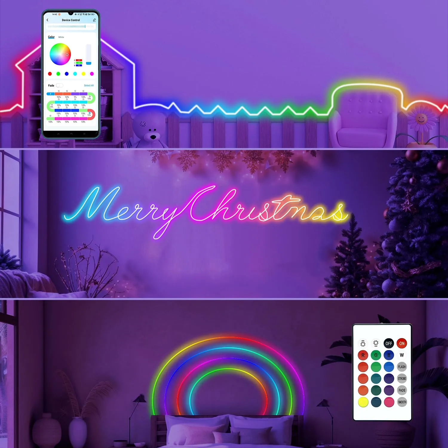 DAYBETTER LED Neon Rope Lights,16.4FT Neon Strip Lights with Bluetooth App Remote Control,IP67 Waterproof Flexible DIY Design, Music Sync, Cuttable Rope Lights for Bedroom Gaming Indoor Outdoor Decor