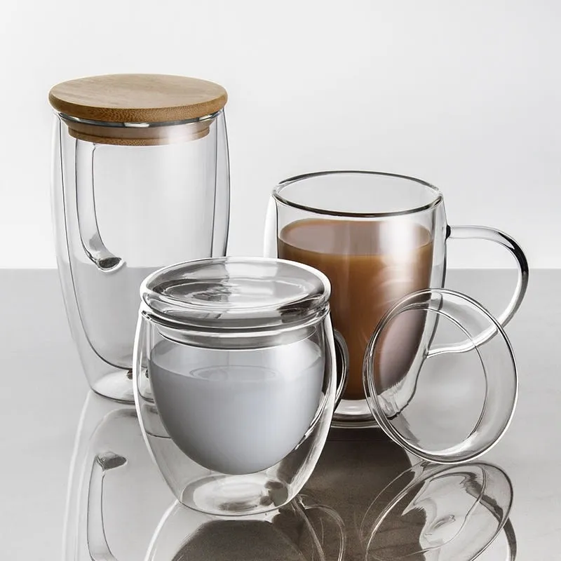 Double Wall Glass Mug with Lid