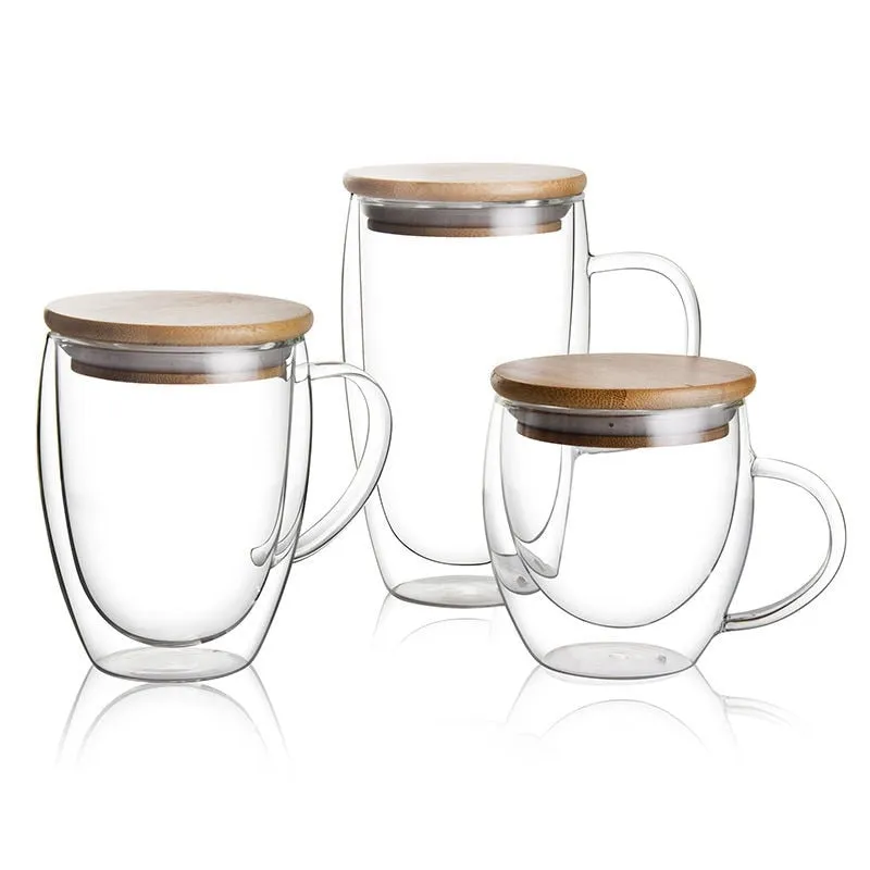 Double Wall Glass Mug with Lid