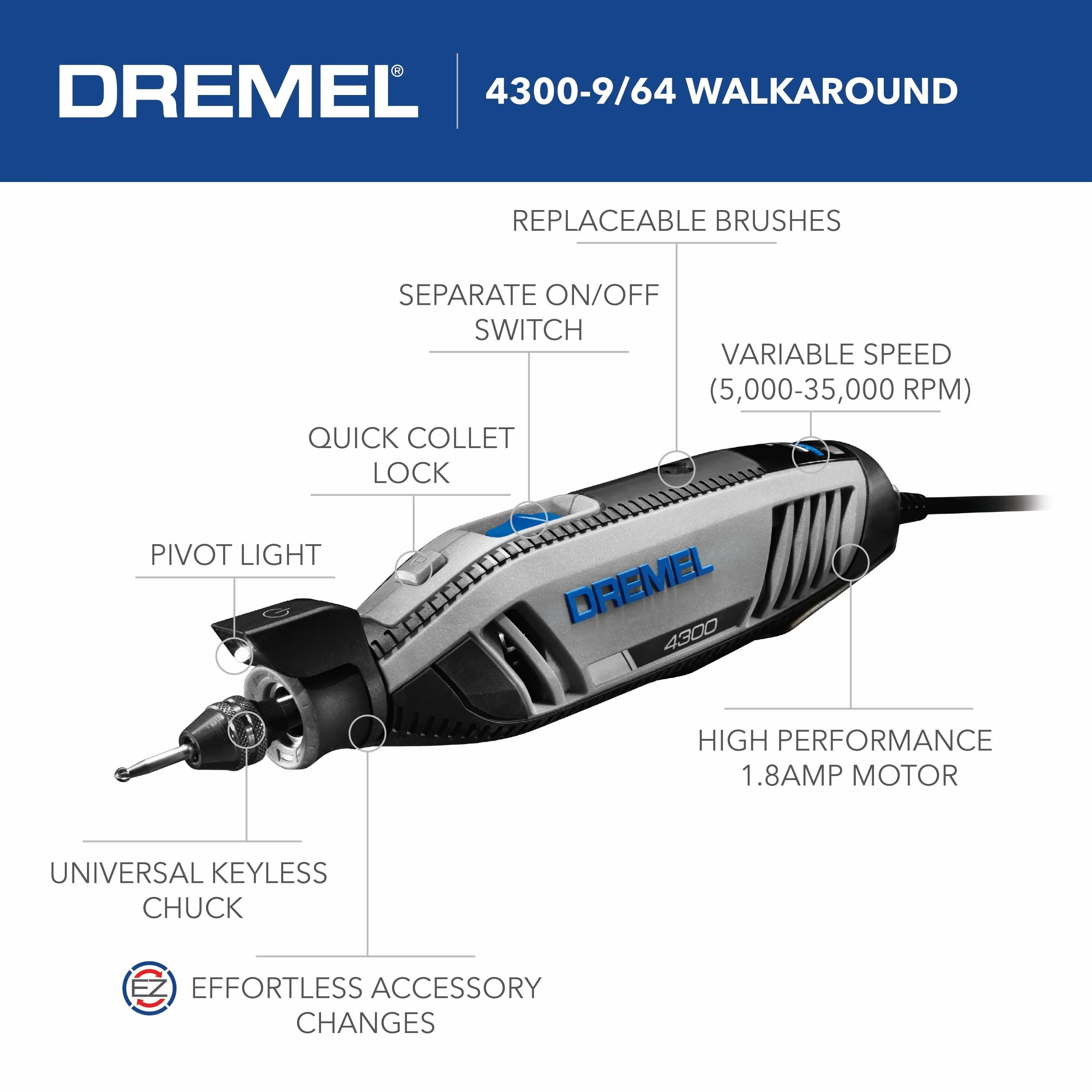 Dremel 4300-9/64 Variable Speed Rotary Tool Kit - 9 Attachments and 64 Accessories