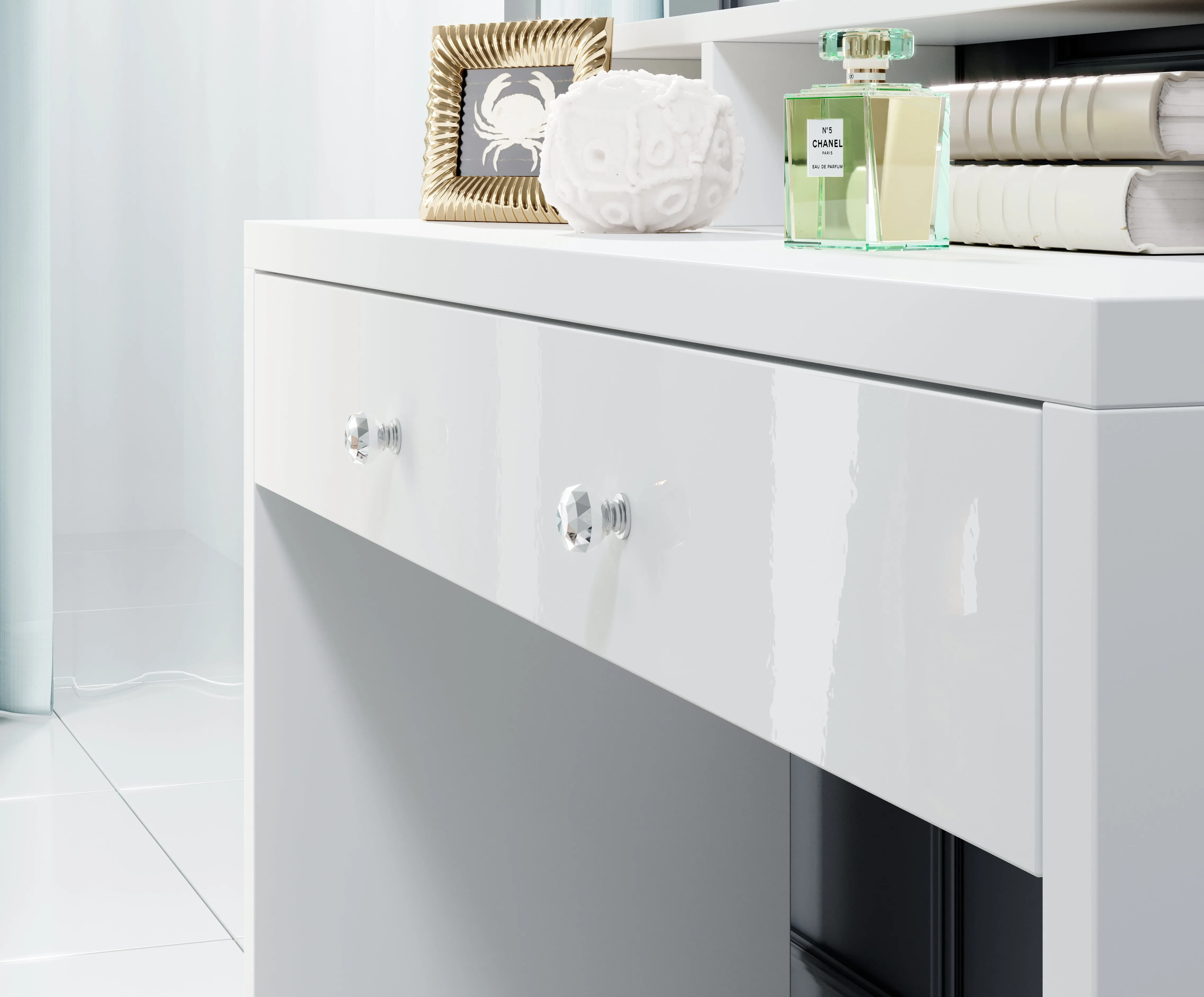 DRESSING TABLE WHITE/WHITE GLOSS WITH MIRROR AND LIGHT