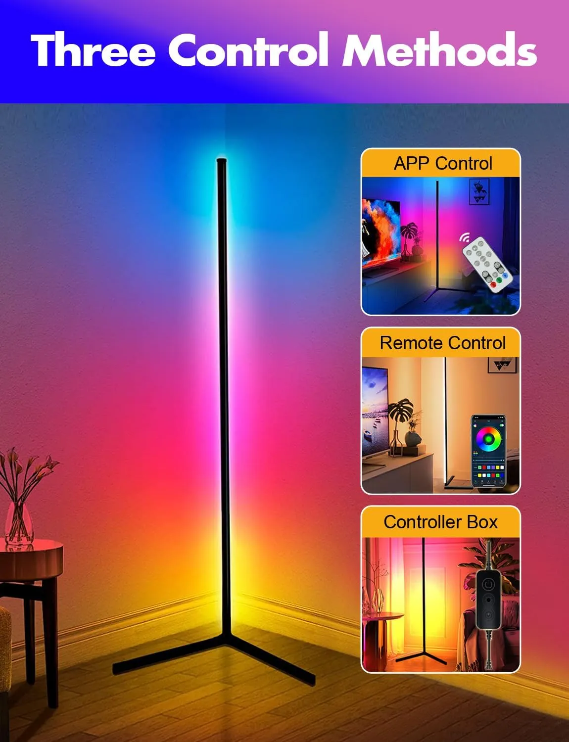 Dynamic RGB IC LED Floor Lamp, Voice Control, 1500 Lumens