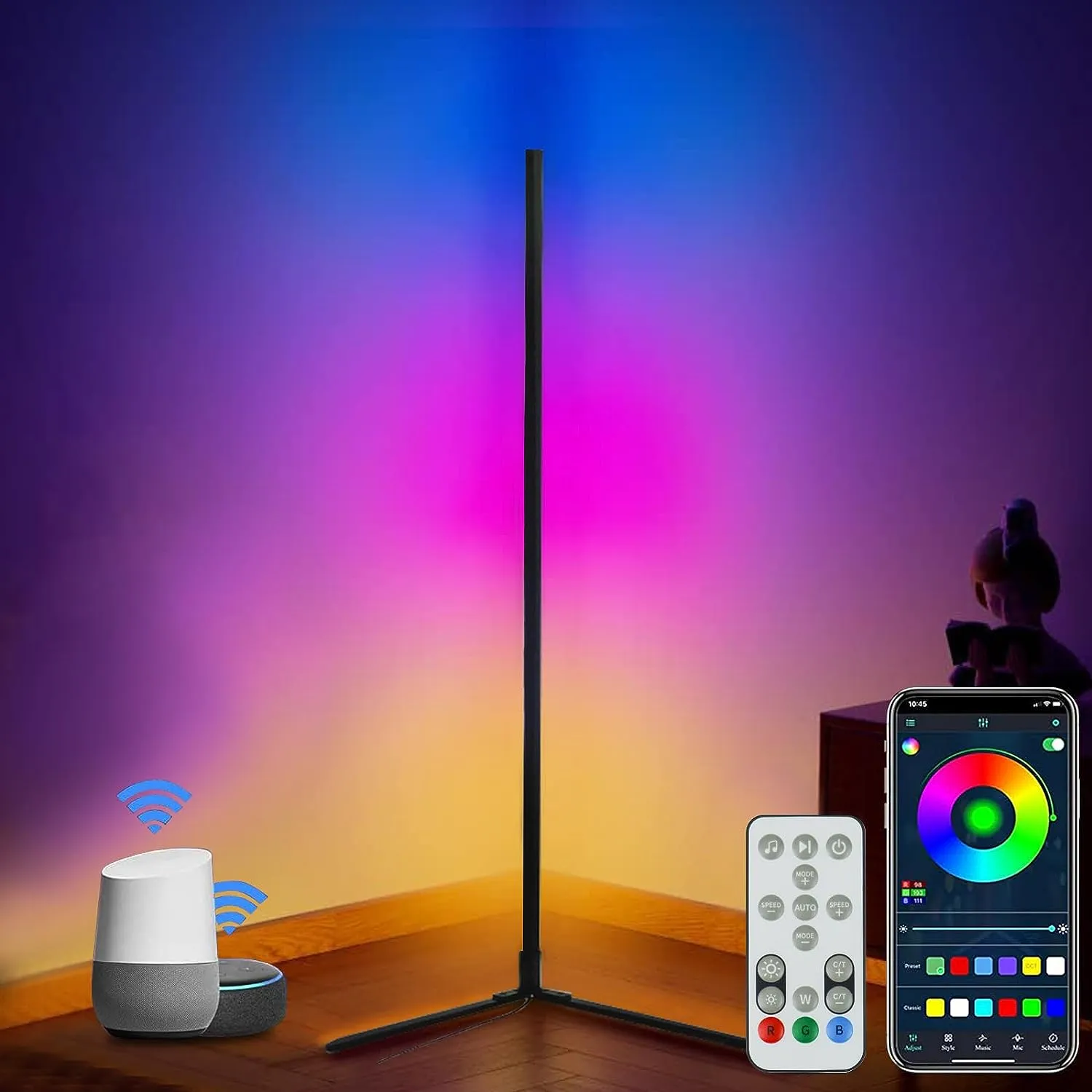 Dynamic RGB IC LED Floor Lamp, Voice Control, 1500 Lumens