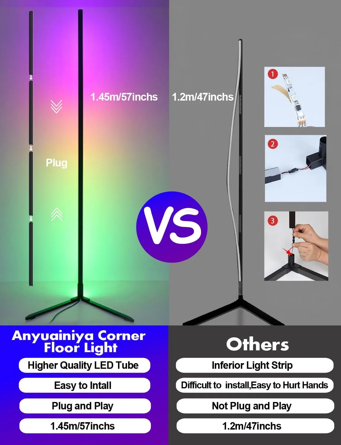 Dynamic RGB IC LED Floor Lamp, Voice Control, 1500 Lumens