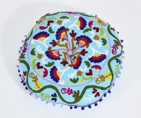 Embroidered Suzani Round Padded Floor Cushion.