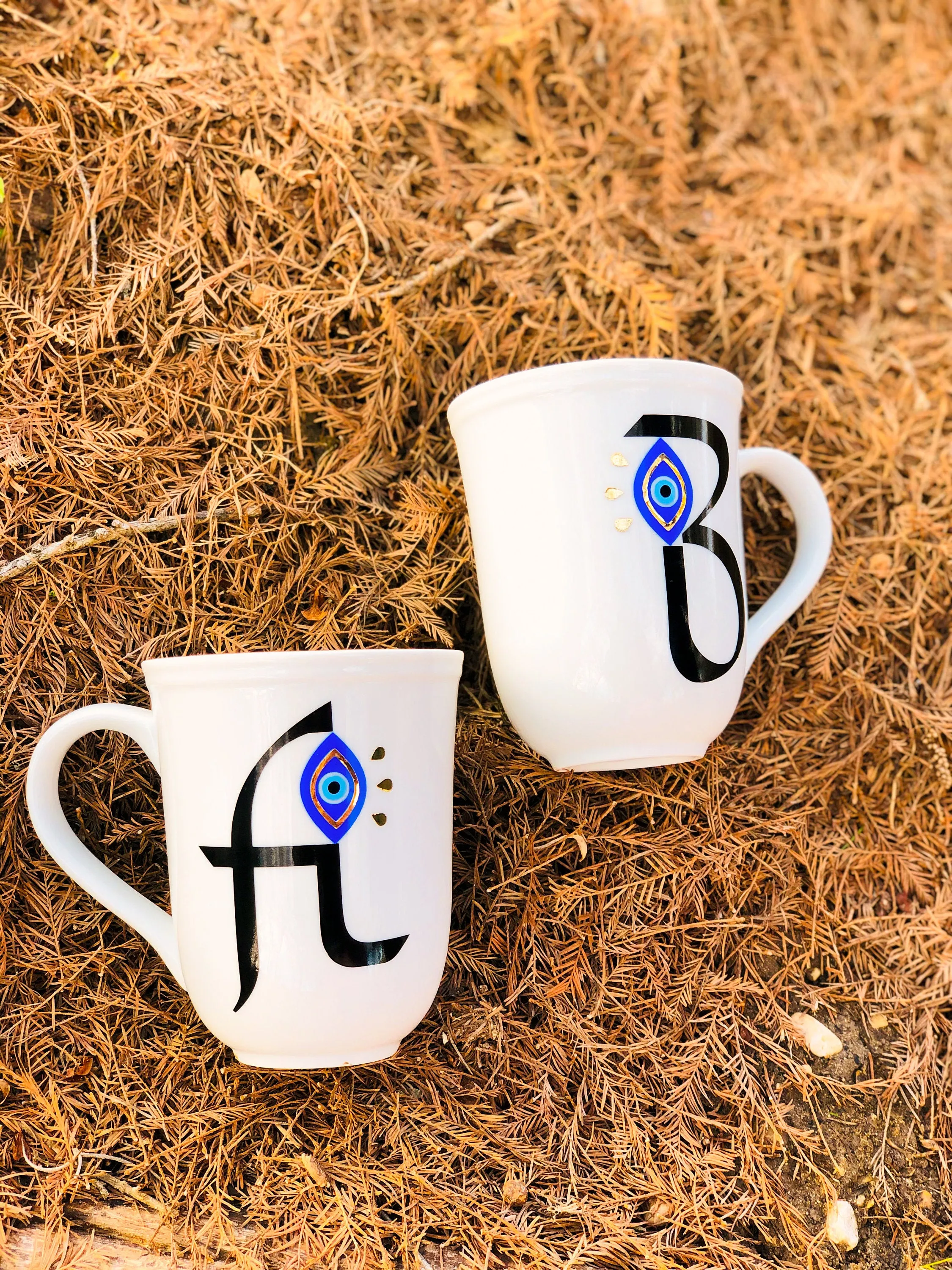 Evil Eye Design Personalized Mug Custom Gift With First Letter Of Your Name Pick Your Letter Mug