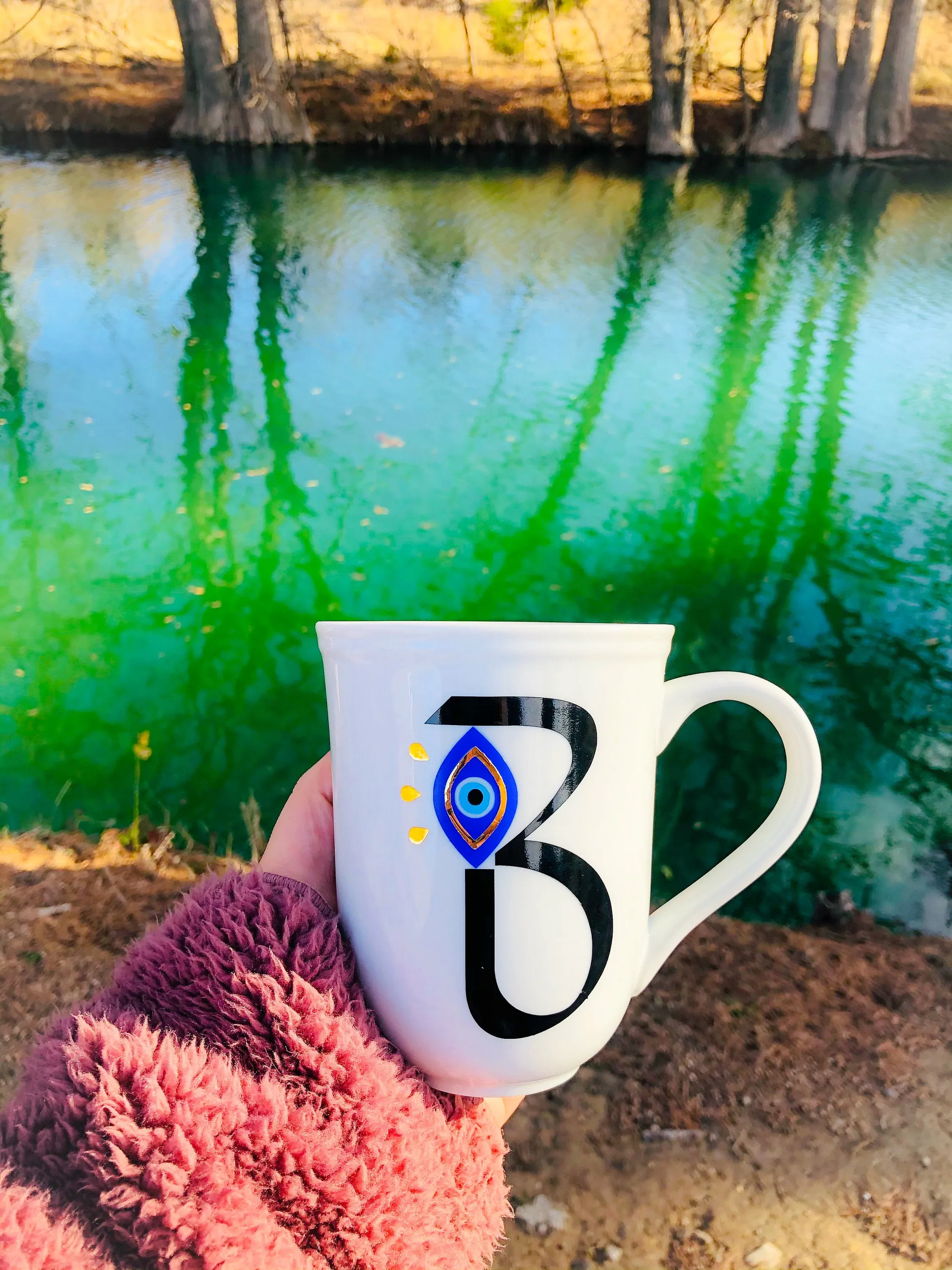 Evil Eye Design Personalized Mug Custom Gift With First Letter Of Your Name Pick Your Letter Mug