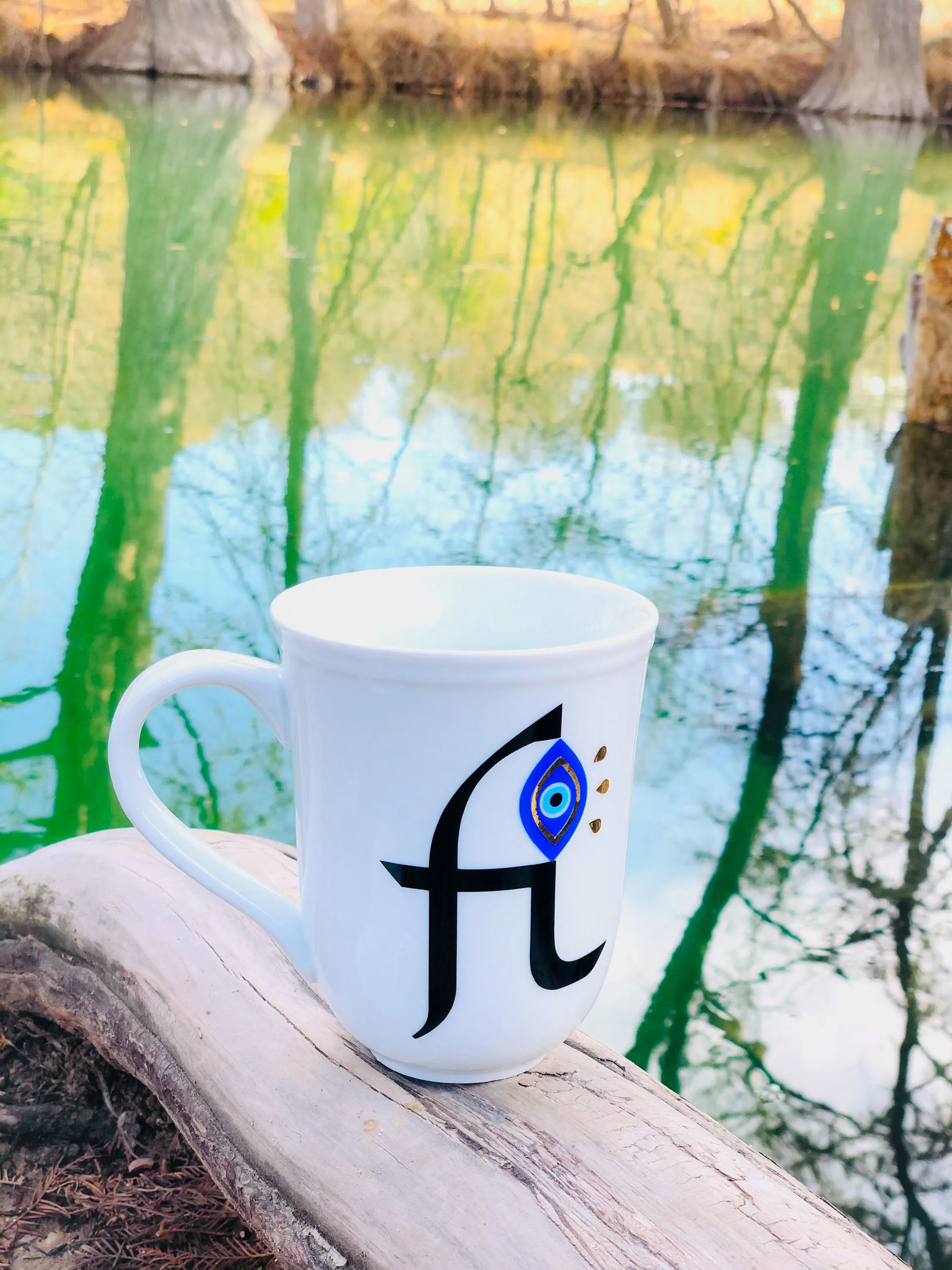 Evil Eye Design Personalized Mug Custom Gift With First Letter Of Your Name Pick Your Letter Mug