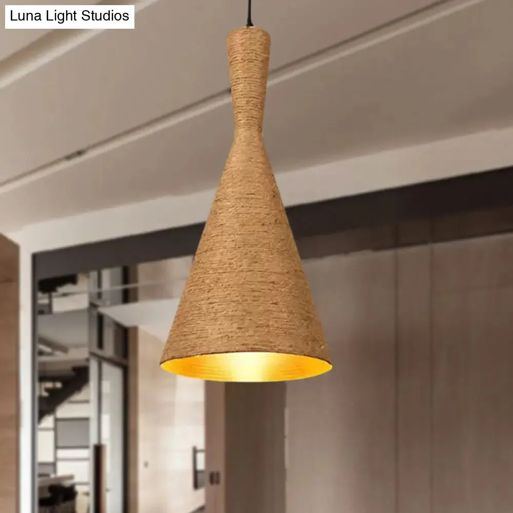 Farmhouse Style Pendant Light with Hemp Rope Shade - Brown