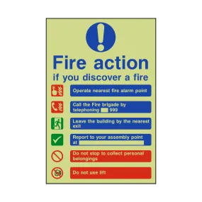 Fire Action Lift & Telephone Photoluminescent Sticker