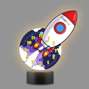 FIVE KRAFT Rocket Premium Table Clock with LED Base Light in Warm Colour (Table Top Decor for Kids Room)