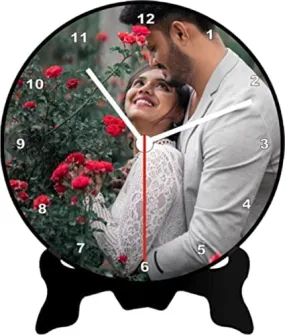 Gifts Off Luv Customized/Personalized Wooden Round Shape Table Clock with Photos for Birthday Kids Baby for Your Love (10*10 inch Black)