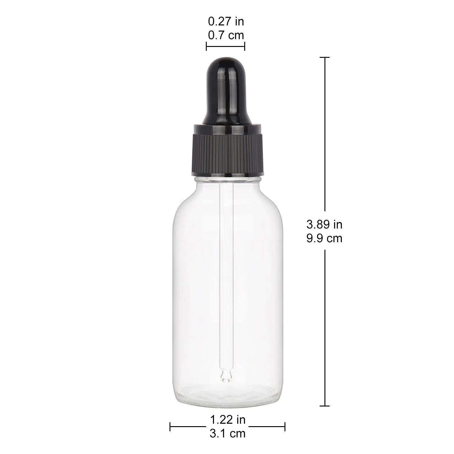 Glass Dropper Bottle with Inner Plug and Label (30 ml, Transparent)